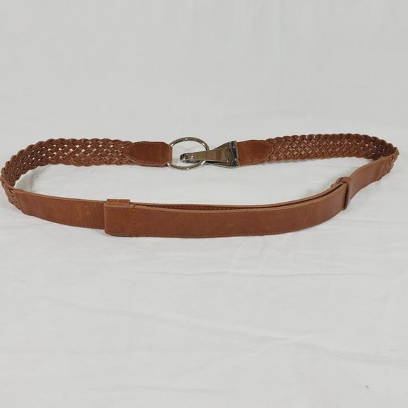 Chico's Brown Leather Braided Slide Belt Medium Large Waist Hips w Silver Buckle - Picture 4 of 4